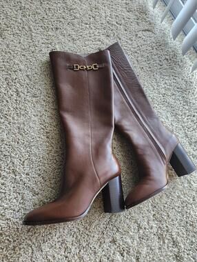 $549 PAIGE Iris Knee High Boot Leather Block Heel Size 8